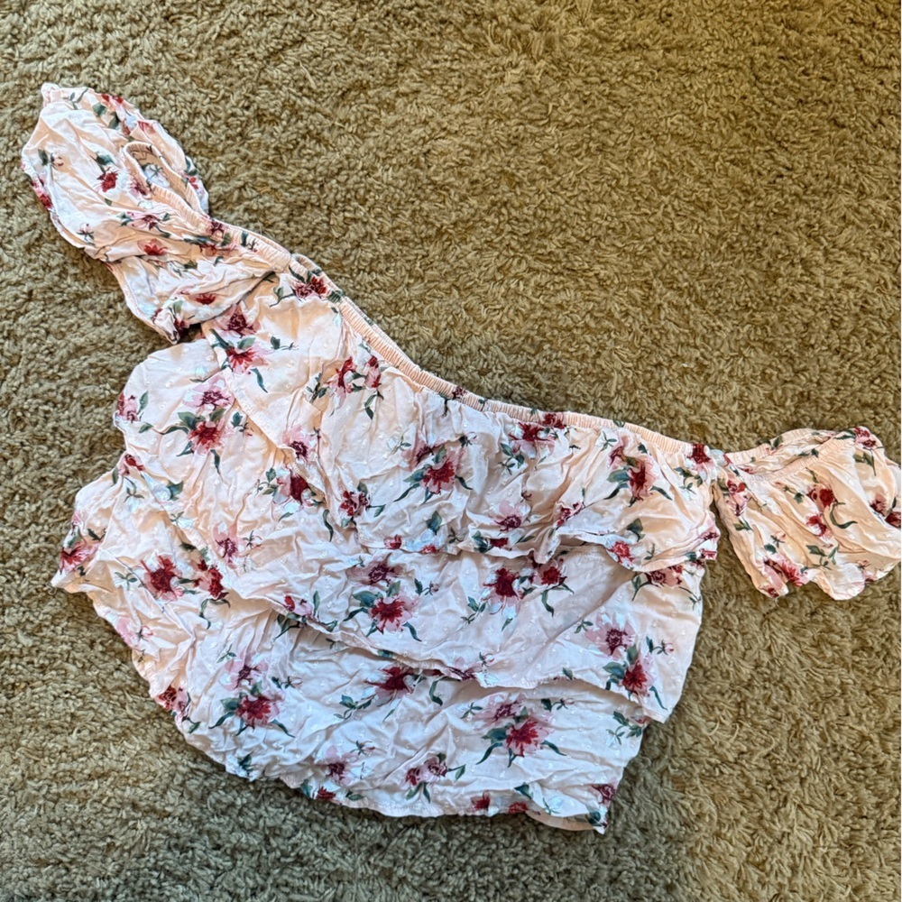 American Eagle Outfitters Pink Floral Ruffle Blouse